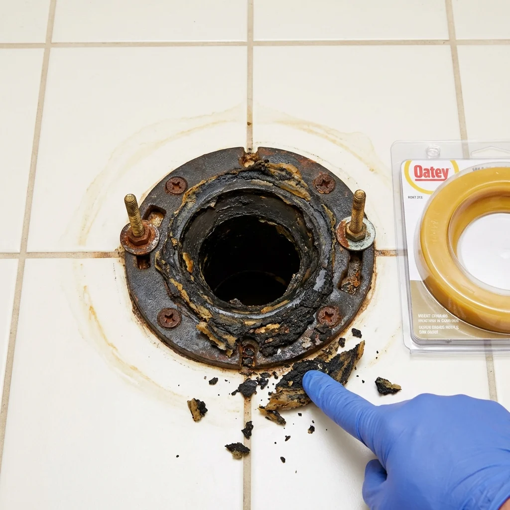 Failed wax ring showing water seepage at the base of a toilet in a Berlin, NJ home